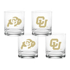 Set of 4 Colorado Buffaloes College Vault Sketch 14oz Rocks Glasses