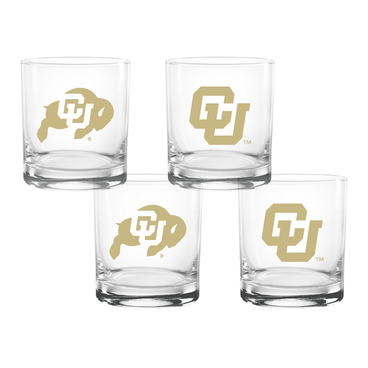 Set of 4 Colorado Buffaloes College Vault Sketch 14oz Rocks Glasses