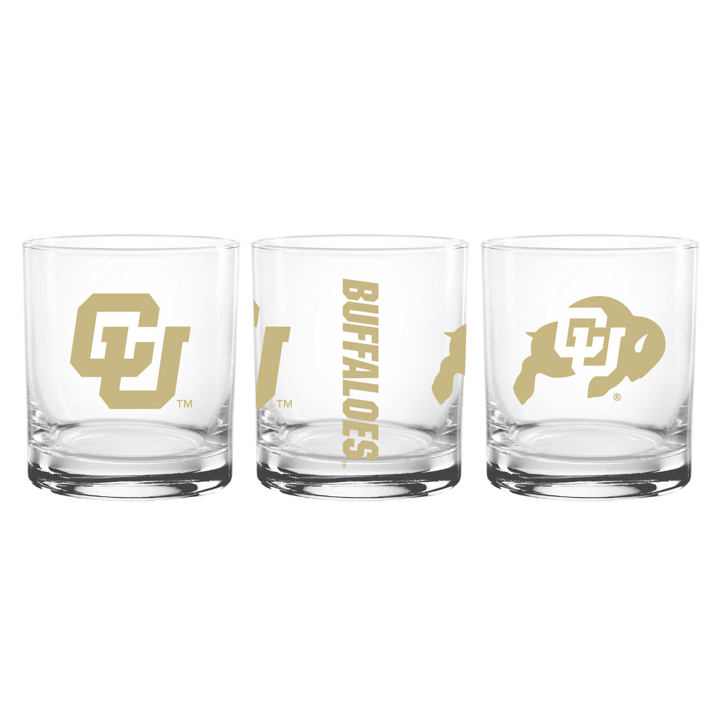 Set of 2 Colorado Buffaloes College Vault Sketch 14oz Rocks Glasses