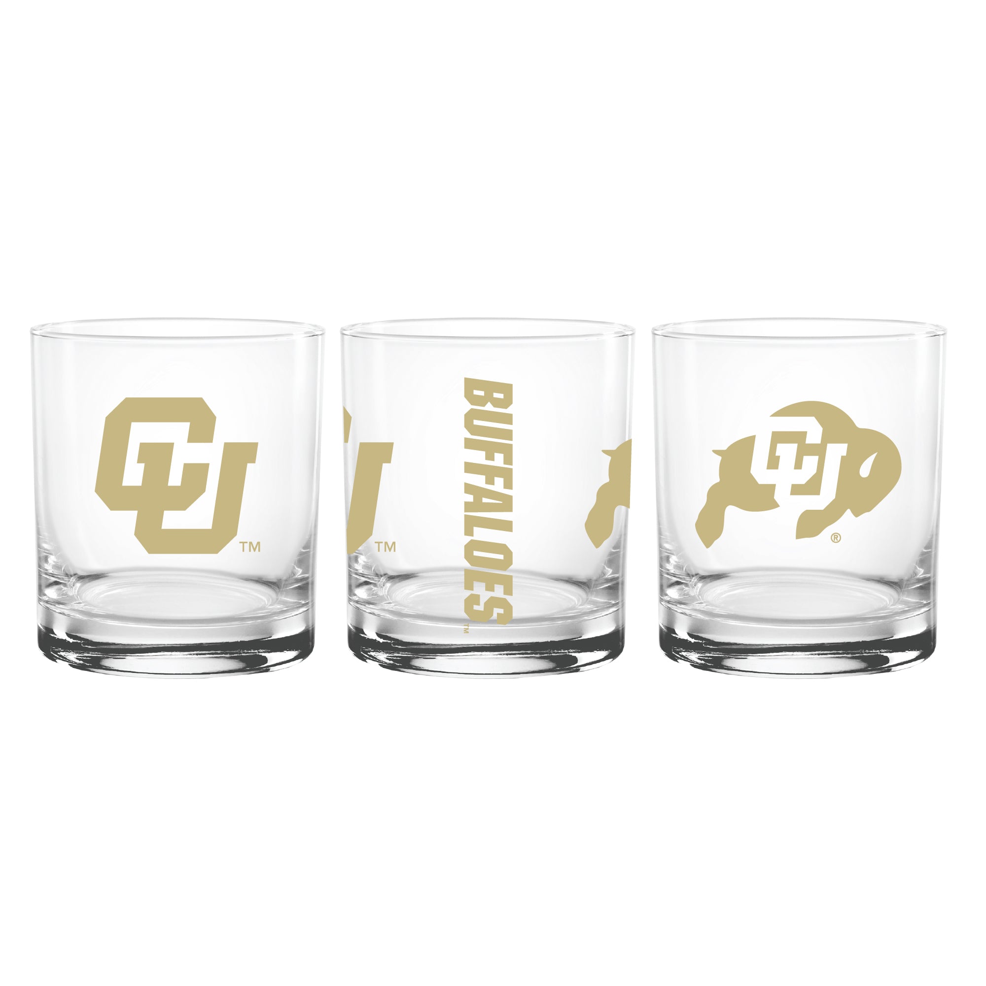 Set of 2 Colorado Buffaloes College Vault Sketch 14oz Rocks Glasses