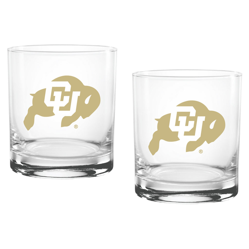 Set of 2 Colorado Buffaloes College Vault Sketch 14oz Rocks Glasses