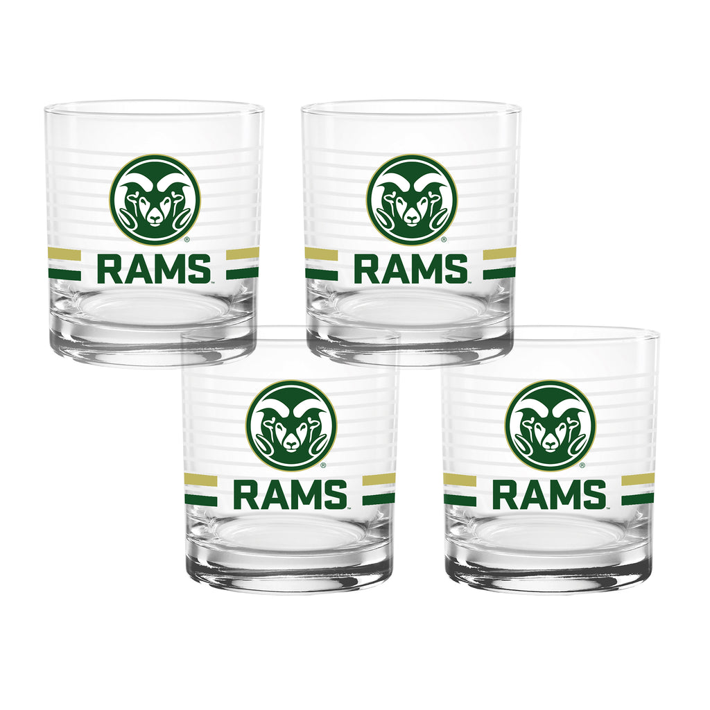 Set of 4 Colorado State Rams 14oz Ring Rocks Glasses