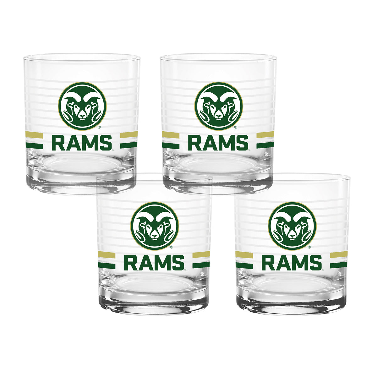 Set of 4 Colorado State Rams 14oz Ring Rocks Glasses