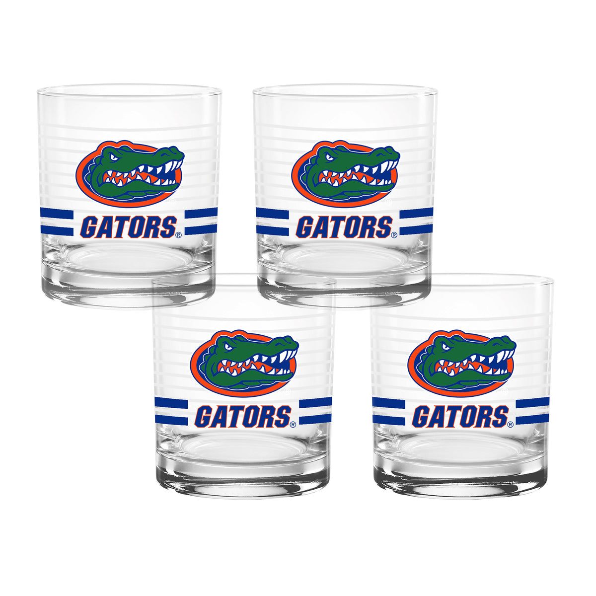 Set of 4 Florida Gators 14oz Ring Rocks Glasses