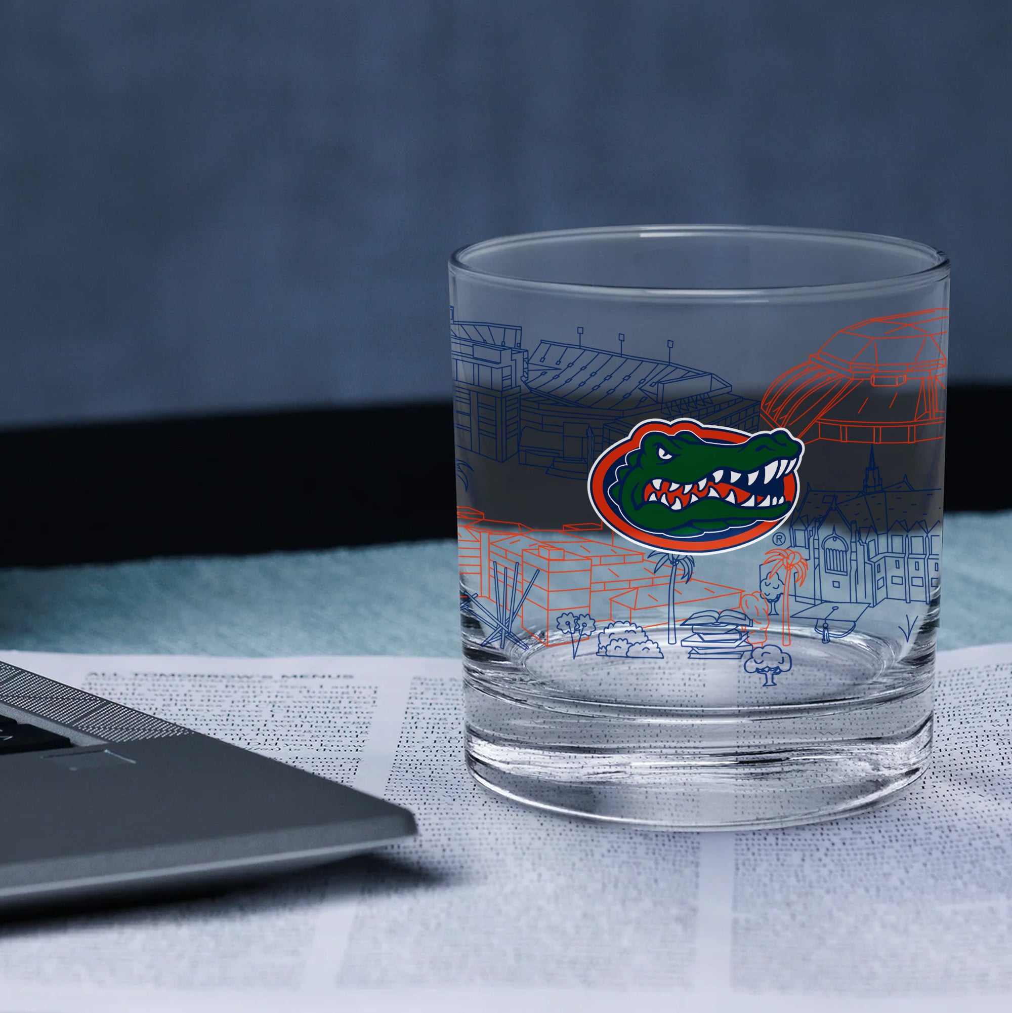 Set of 4 Florida Gators Campus Line Art 14oz Rocks Glasses