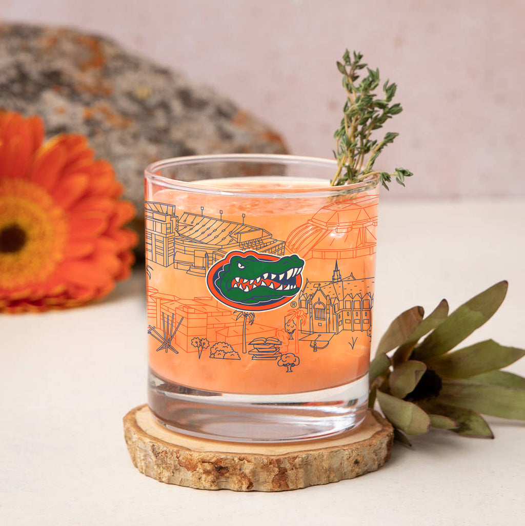 Set of 4 Florida Gators Campus Line Art 14oz Rocks Glasses