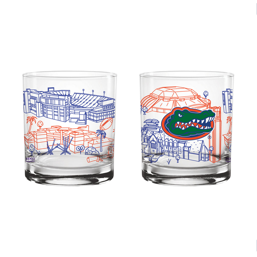 Set of 2 Florida Gators Campus Line Art 14oz Rocks Glasses