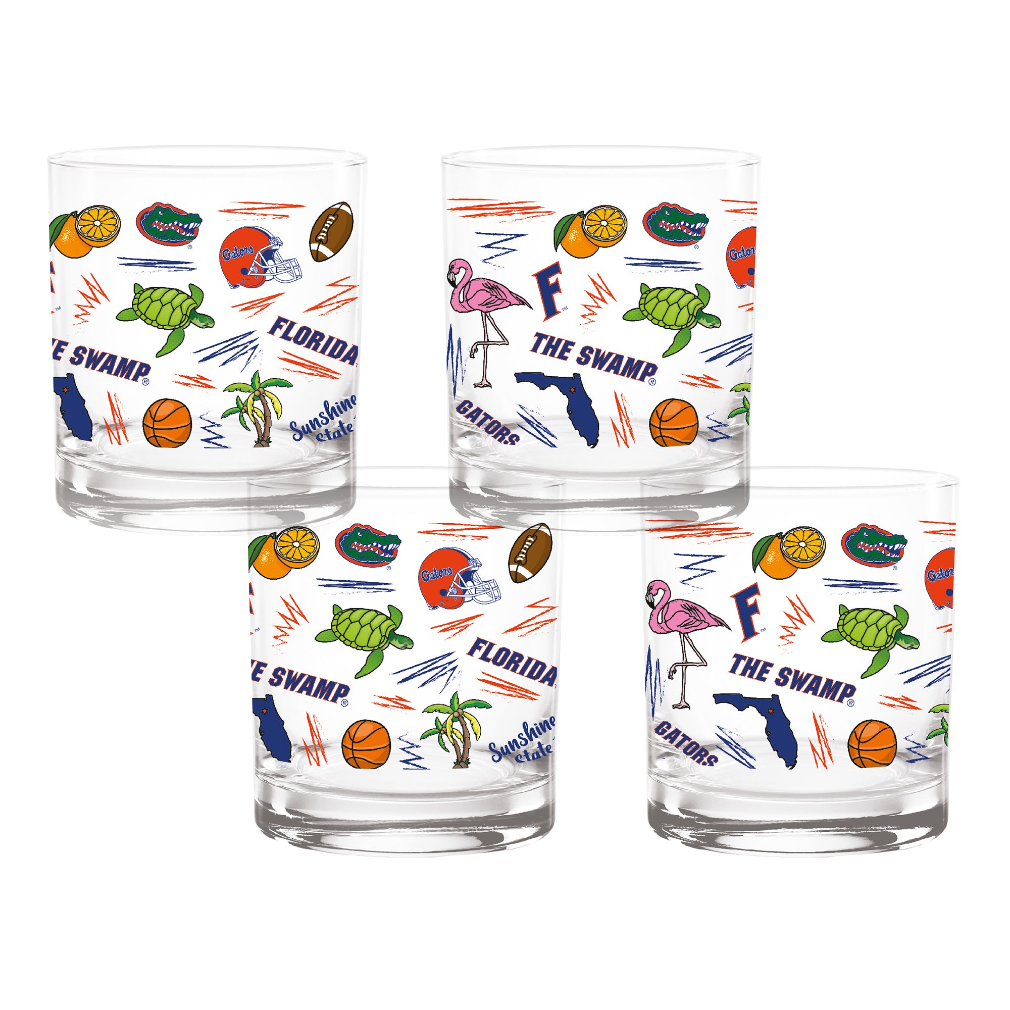 Set of 4 Florida Gators 14oz Local Rocks Glasses
