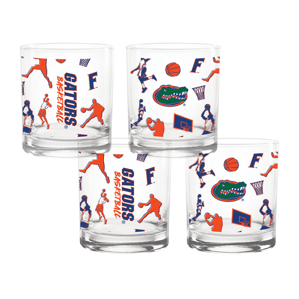 Set of 4 Florida Gators Basketball Sketch 14oz Rocks Glasses