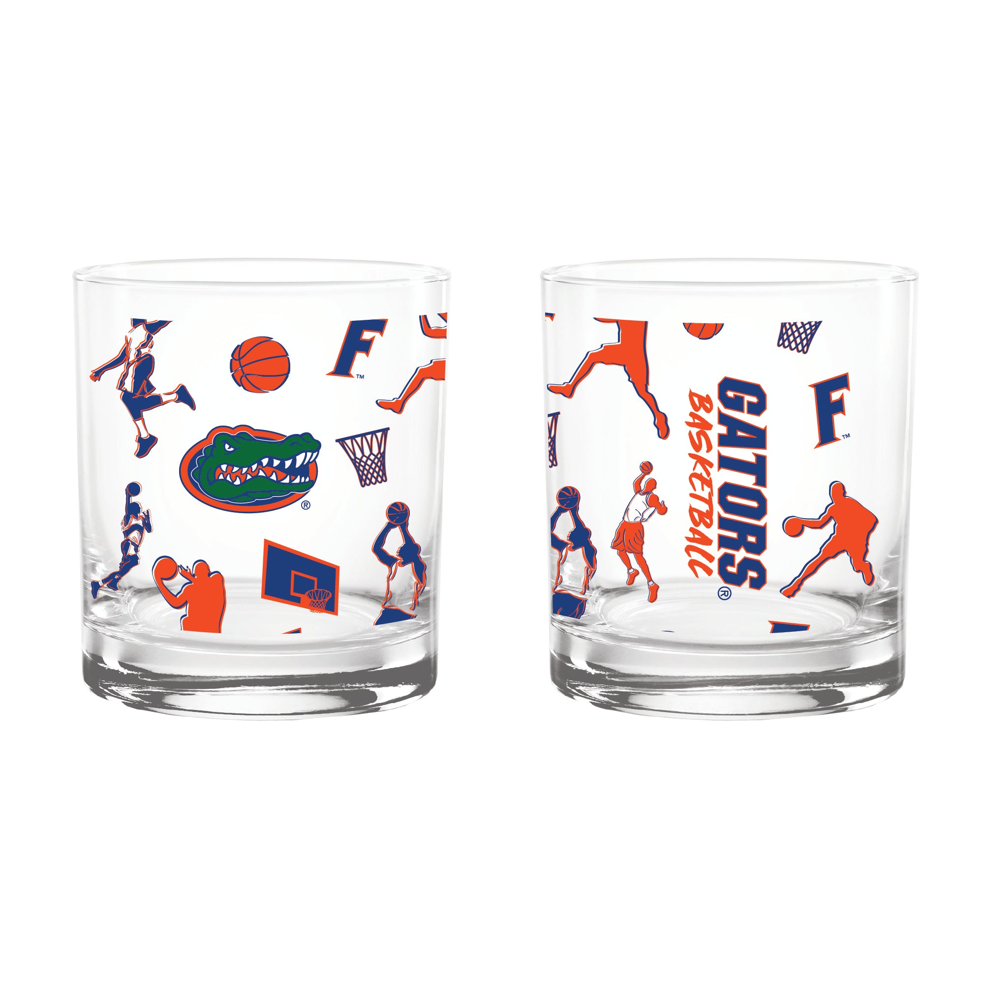Set of 2 Florida Gators Basketball Sketch 14oz Rocks Glasses