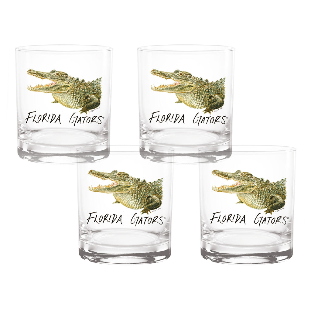Set of 4 Florida Gators Mascot by Laura Wilcox 14oz Rocks Glasses