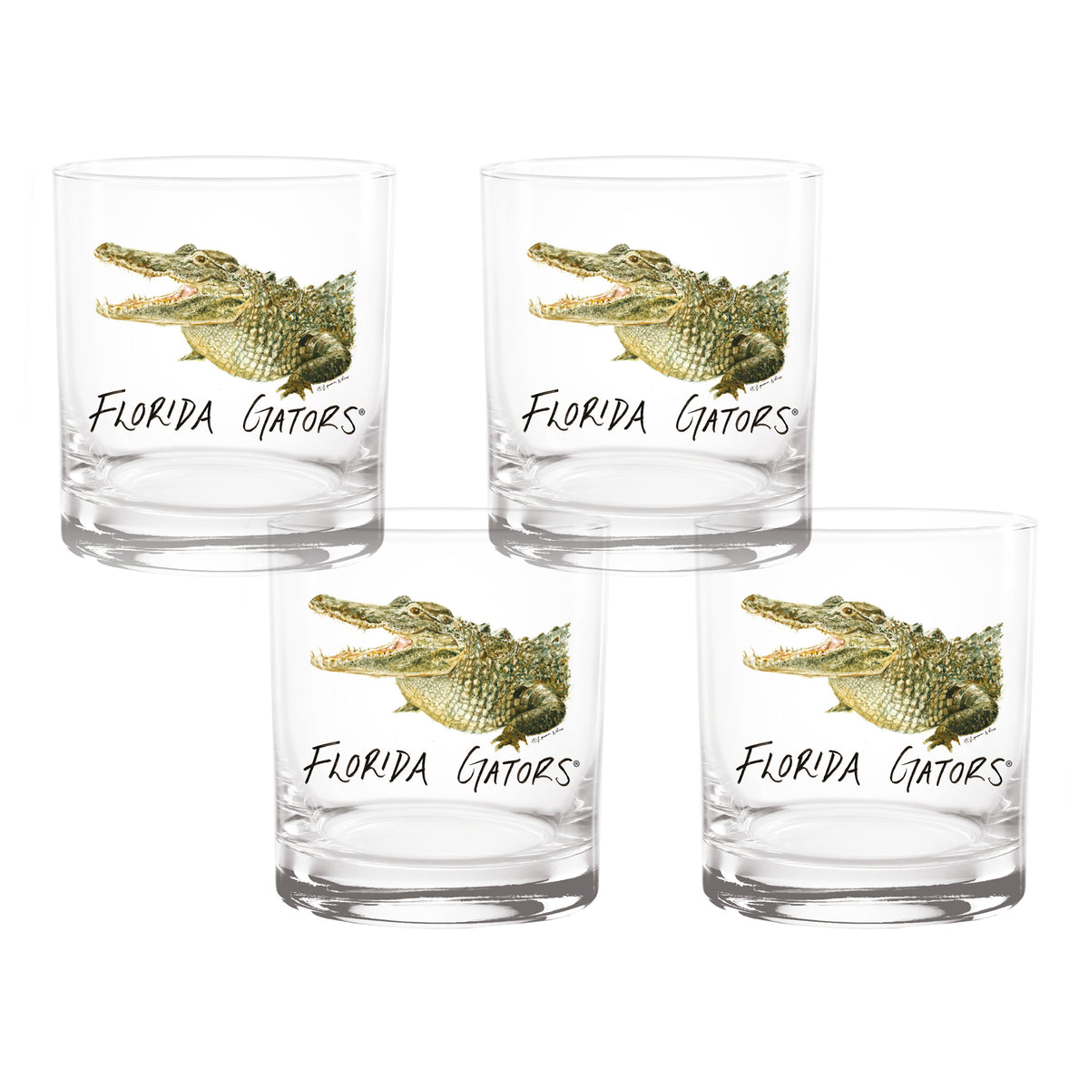 Set of 4 Florida Gators Mascot by Laura Wilcox 14oz Rocks Glasses