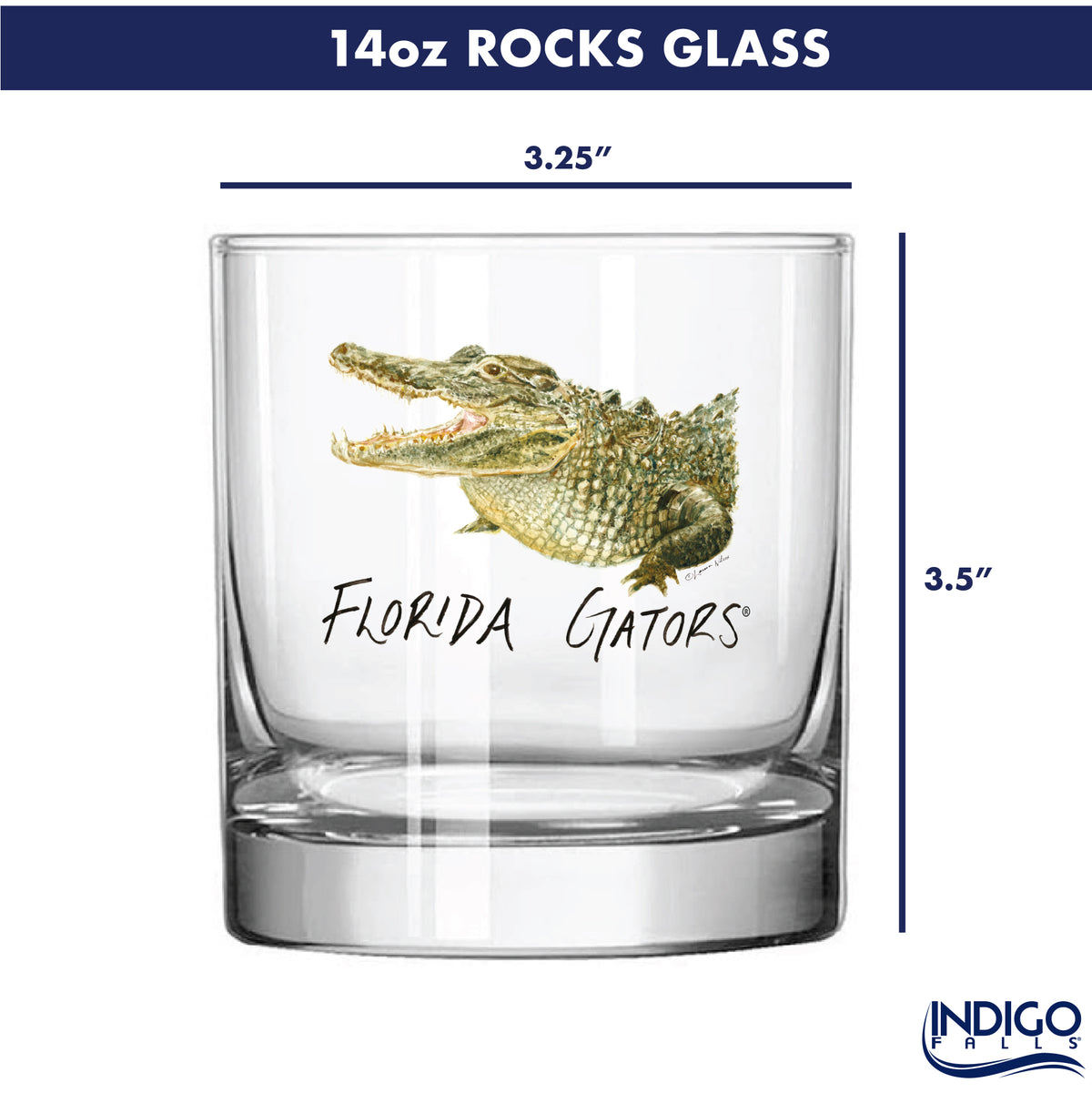 Set of 4 Florida Gators Mascot by Laura Wilcox 14oz Rocks Glasses