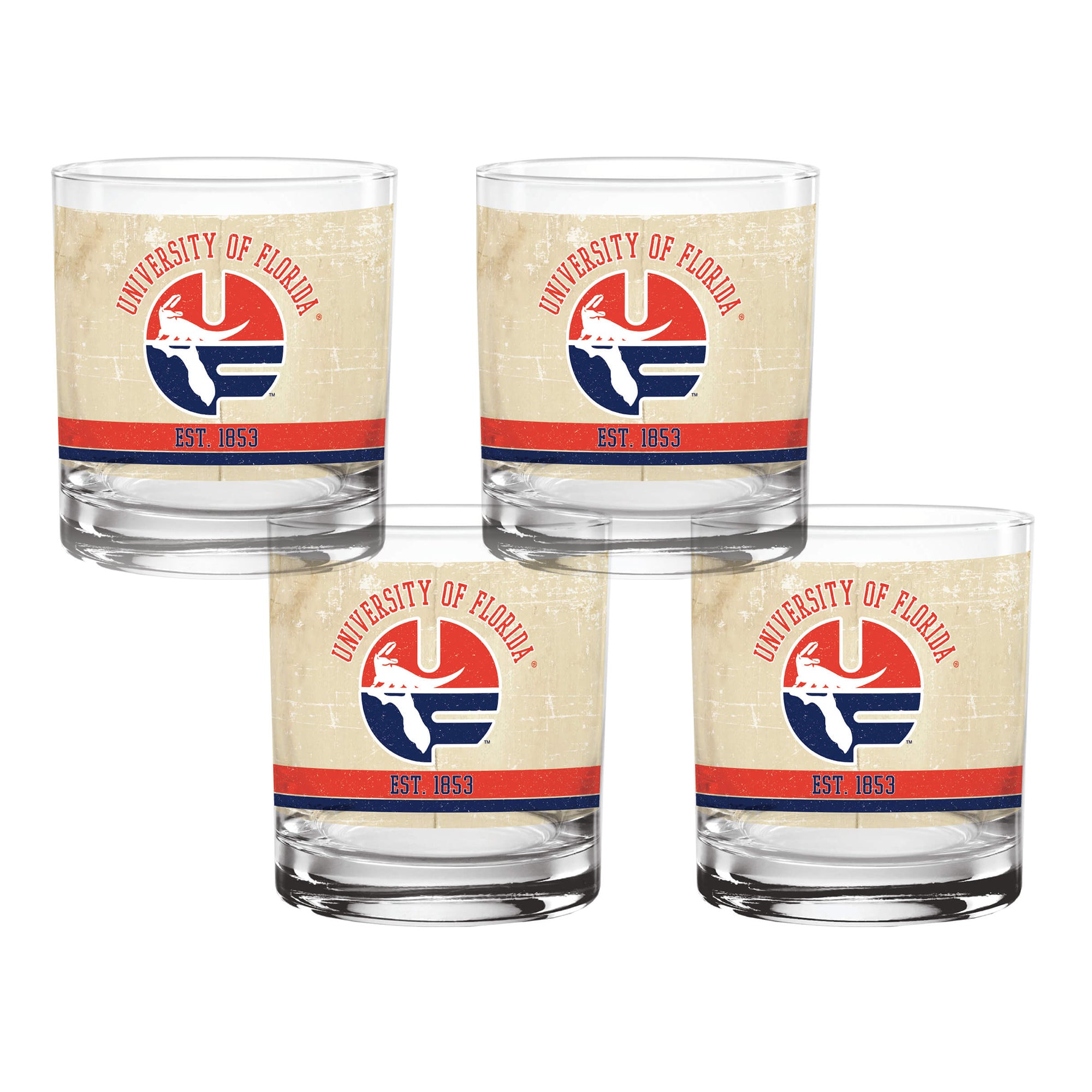 Set of 4 Florida Gators College Vault Tan Retro 14oz Rocks Glasses