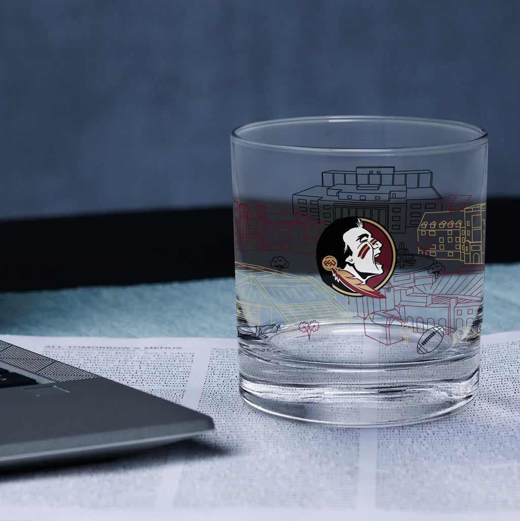 Set of 4 Florida State Seminoles Campus Line Art 14oz Rocks Glasses