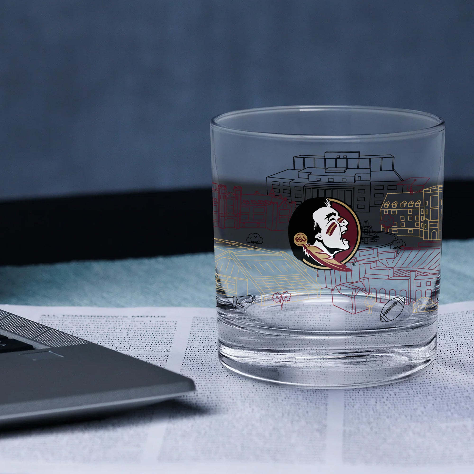 Set of 4 Florida State Seminoles Campus Line Art 14oz Rocks Glasses