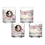 Set of 4 Florida State Seminoles Campus Line Art 14oz Rocks Glasses