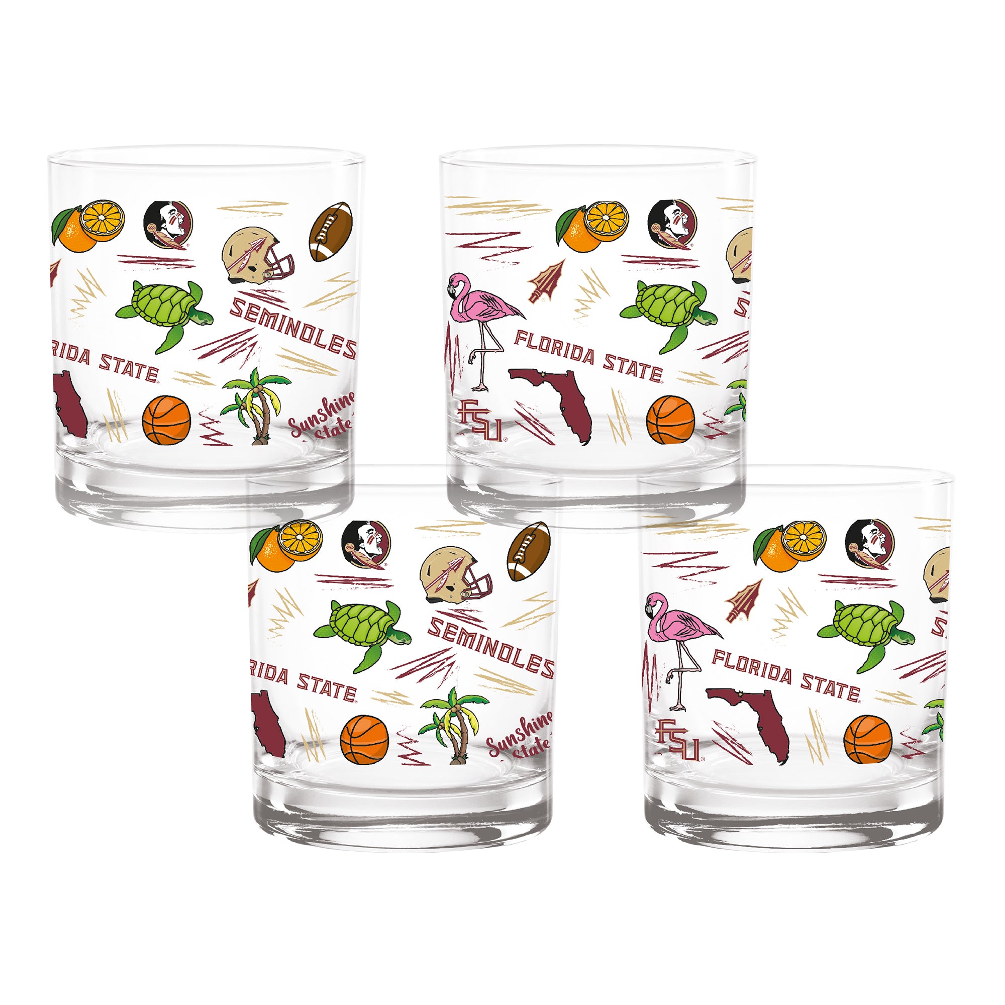 Set of 4 Florida State Seminoles 14oz Local Rocks Glasses