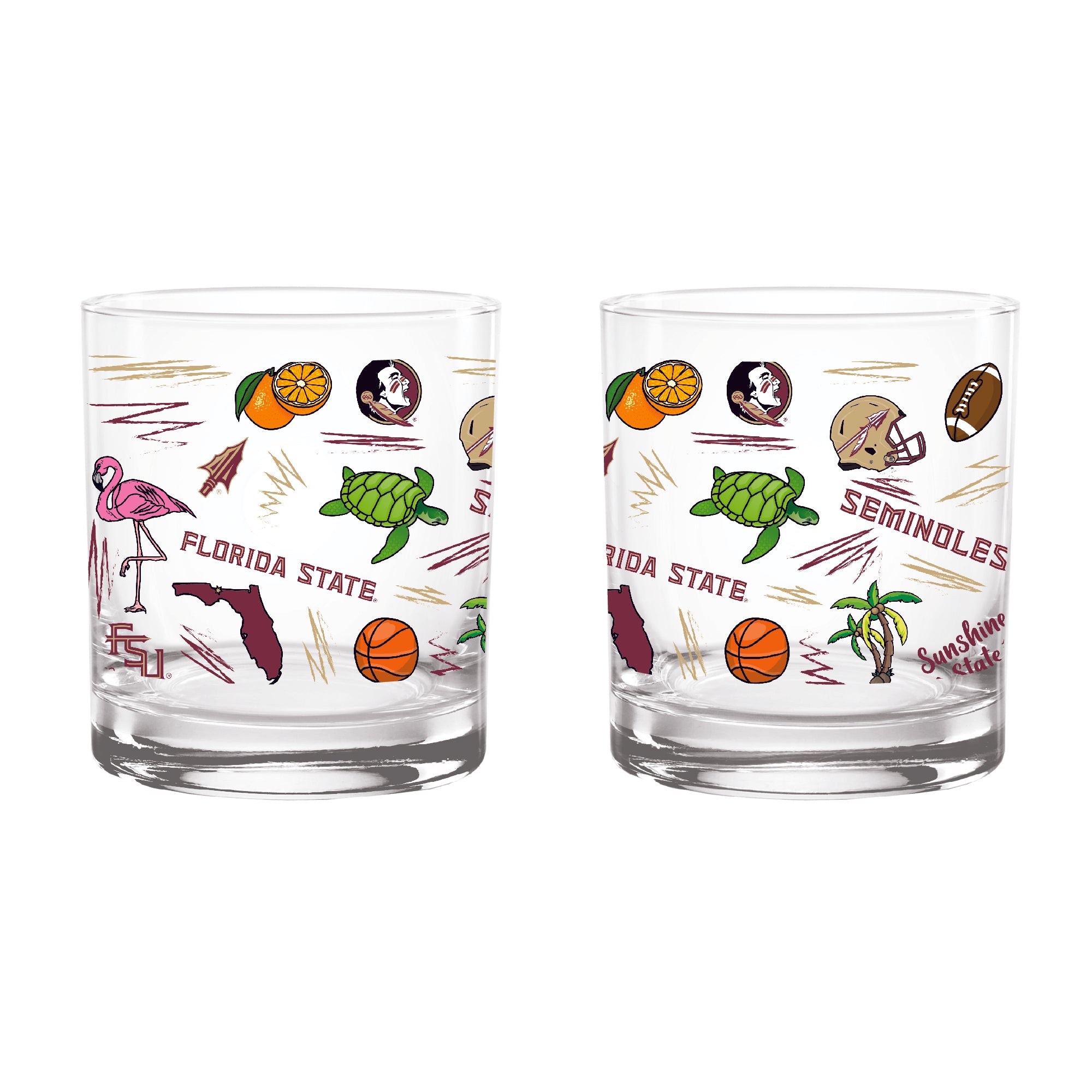 Set of 2 Florida State Seminoles 14oz Local Rocks Glasses