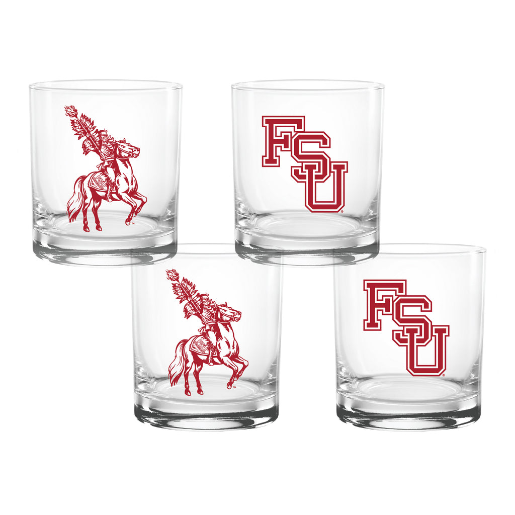 Set of 4 Florida State Seminoles College Vault Sketch 14oz Rocks Glasses