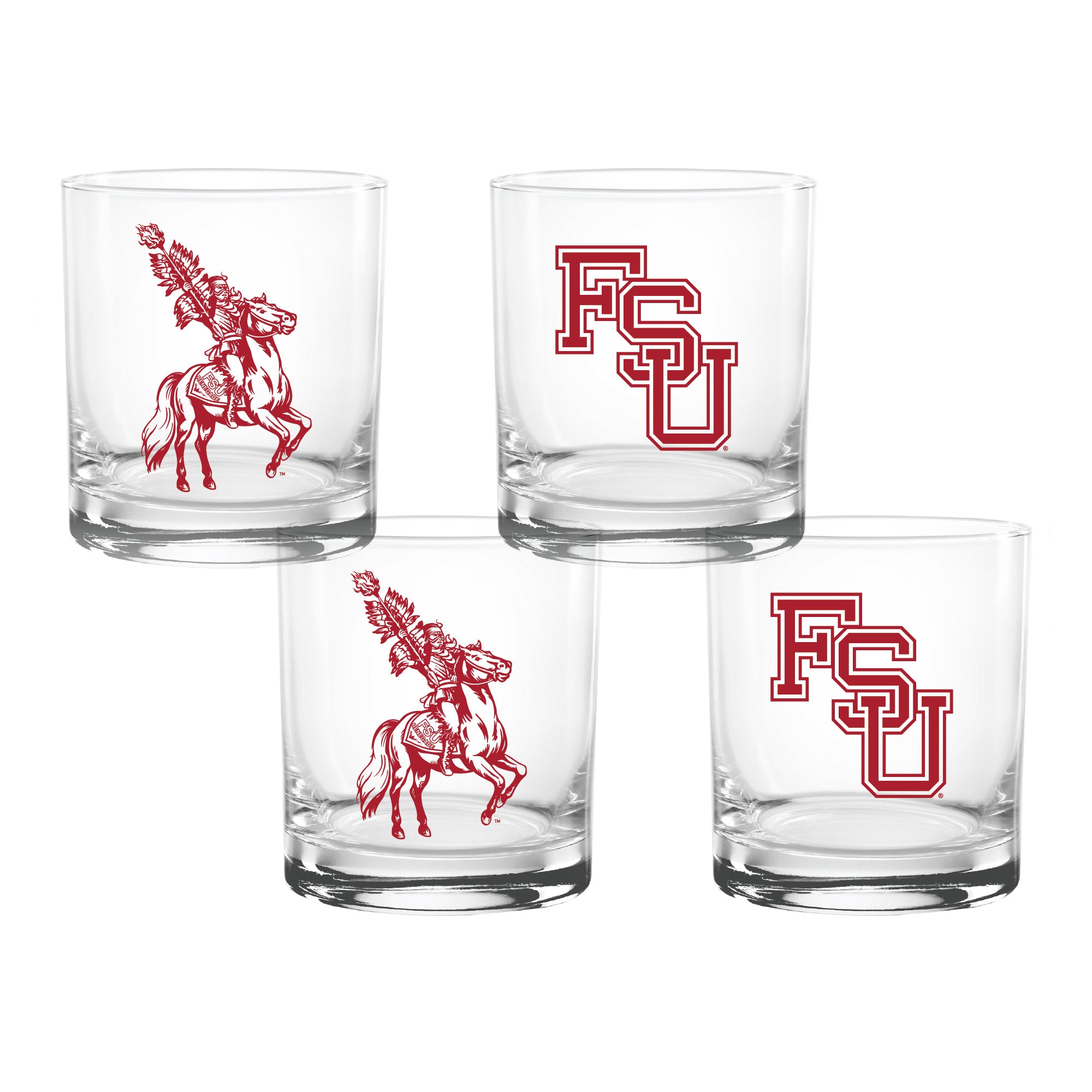 Set of 4 Florida State Seminoles College Vault Sketch 14oz Rocks Glasses