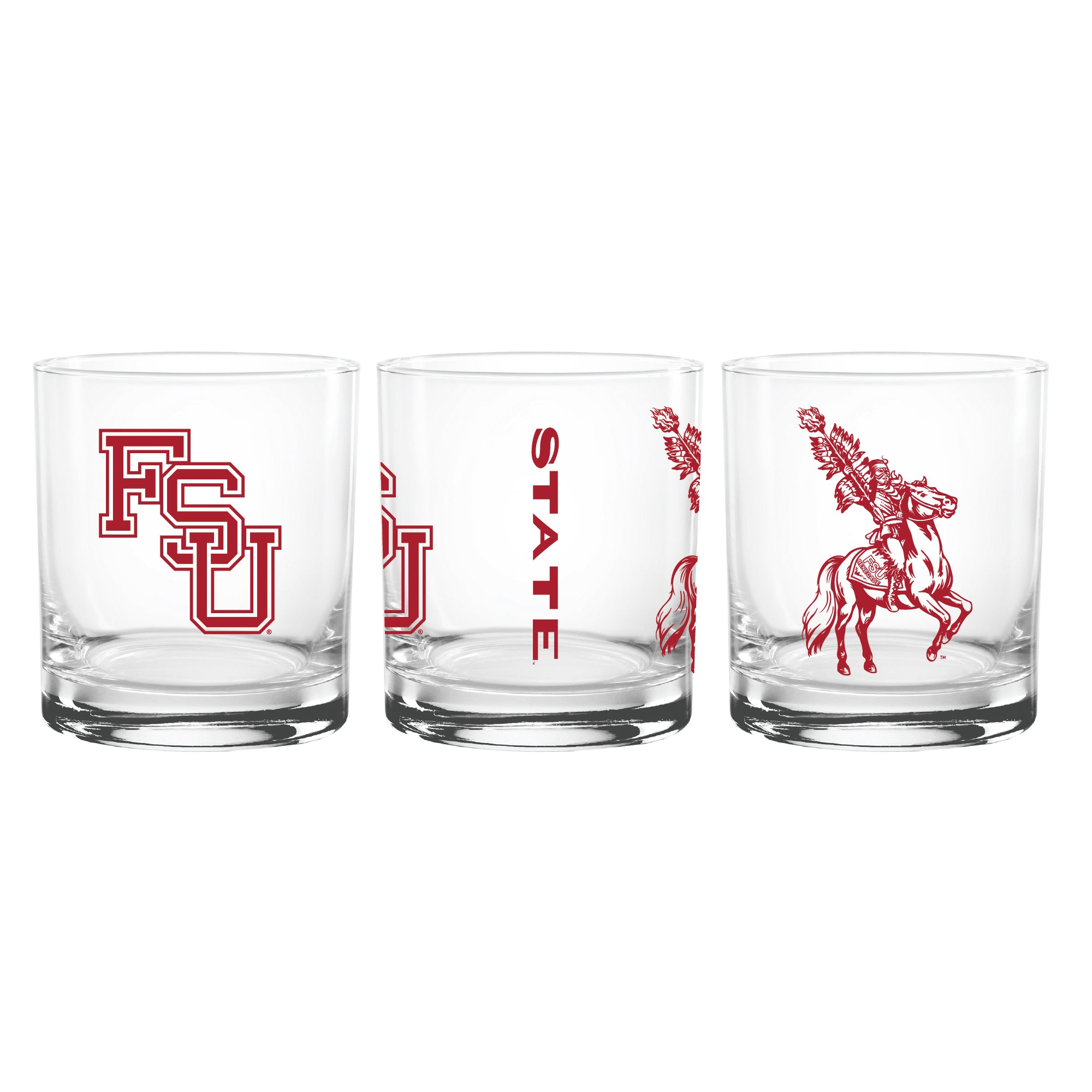 Set of 2 Florida State Seminoles College Vault Sketch 14oz Rocks Glasses