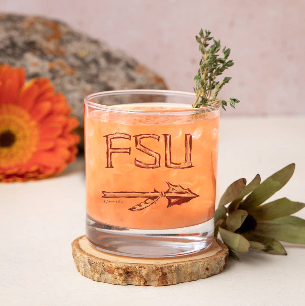 Set of 4 Florida State Seminoles Mascot by Laura Wilcox 14oz Rocks Glasses