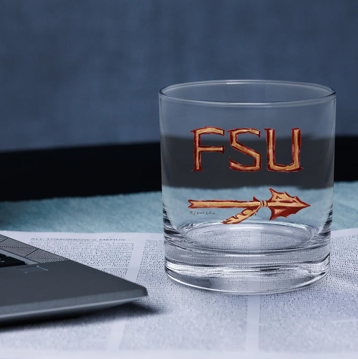 Set of 4 Florida State Seminoles Mascot by Laura Wilcox 14oz Rocks Glasses