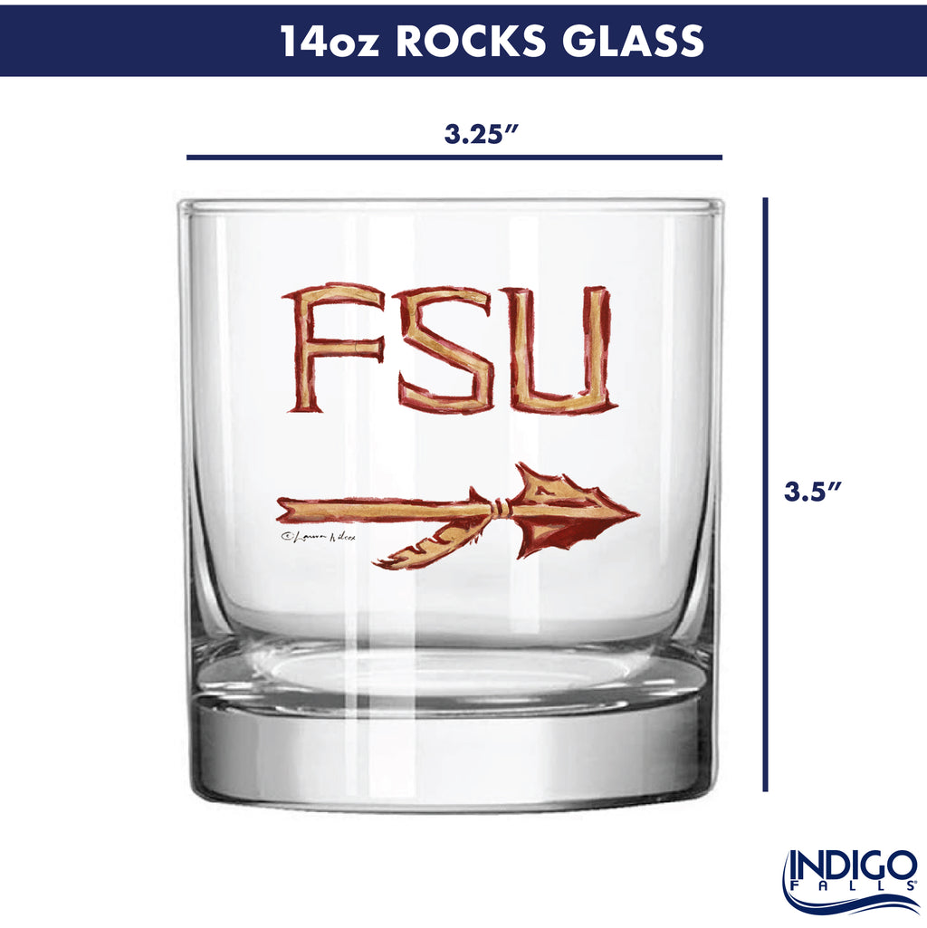 Set of 4 Florida State Seminoles Mascot by Laura Wilcox 14oz Rocks Glasses