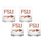 Set of 4 Florida State Seminoles Mascot by Laura Wilcox 14oz Rocks Glasses