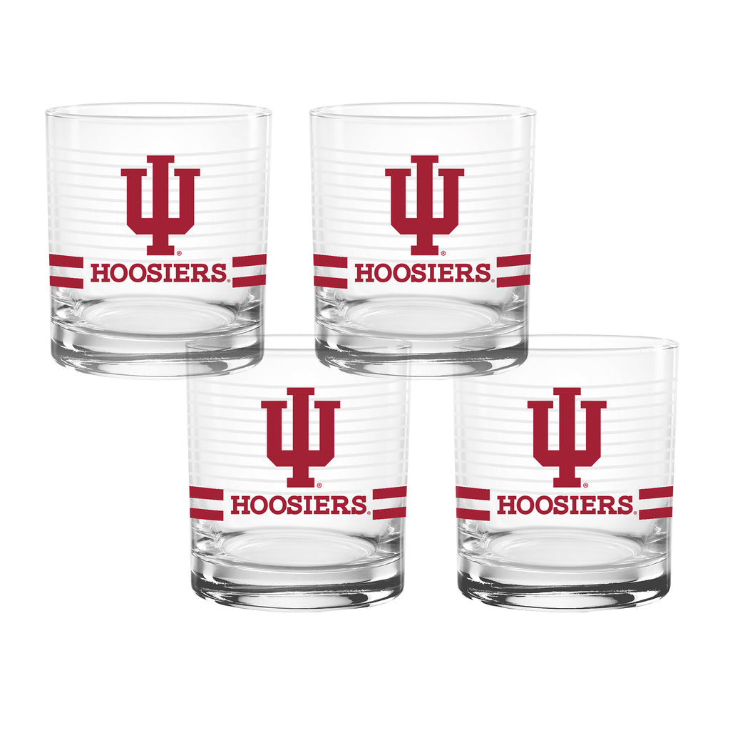 Set of 4 Indiana Hoosiers 14oz Ring Rocks Glasses