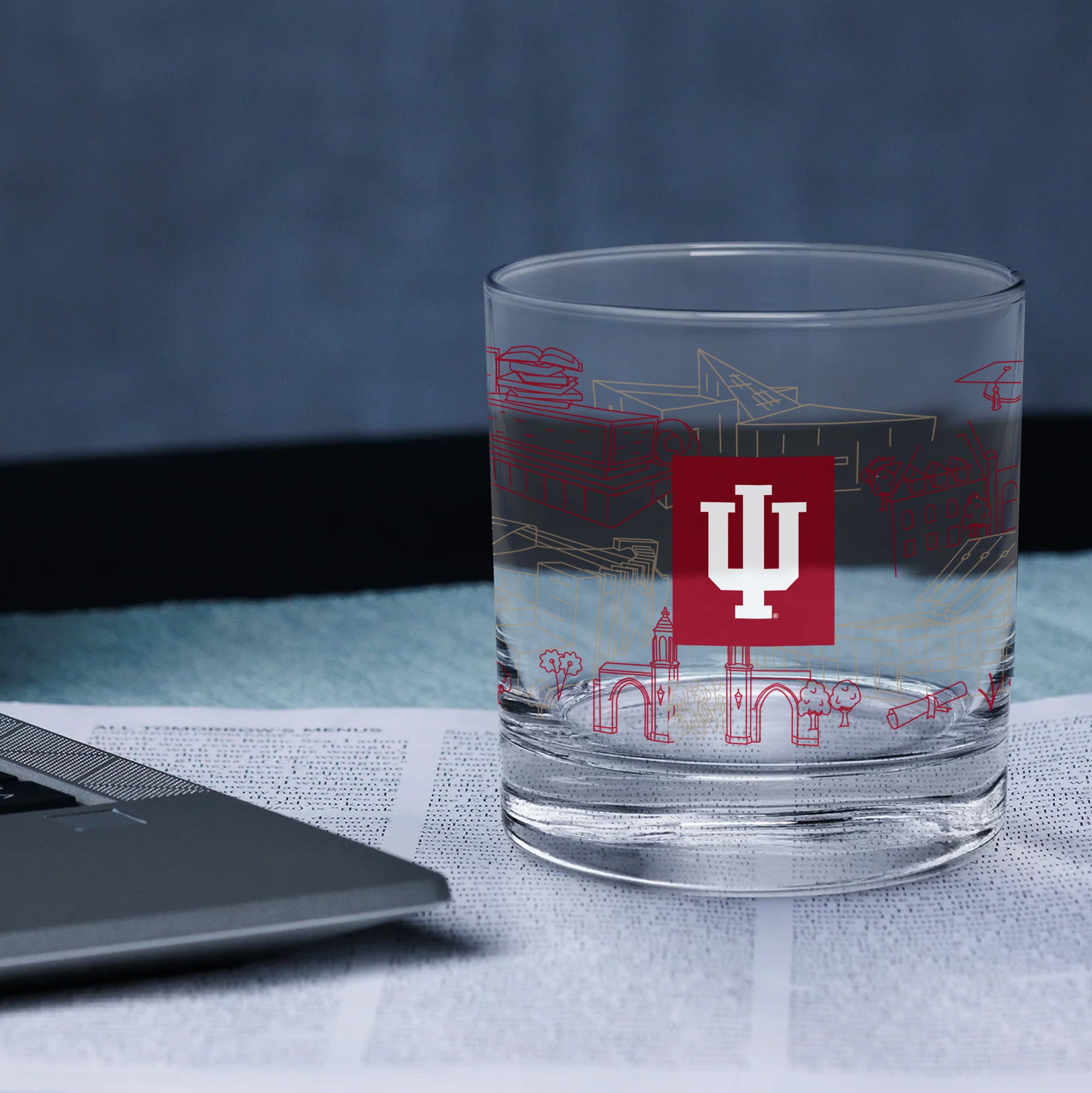 Set of 4 Indiana Hoosiers Campus Line Art 14oz Rocks Glasses
