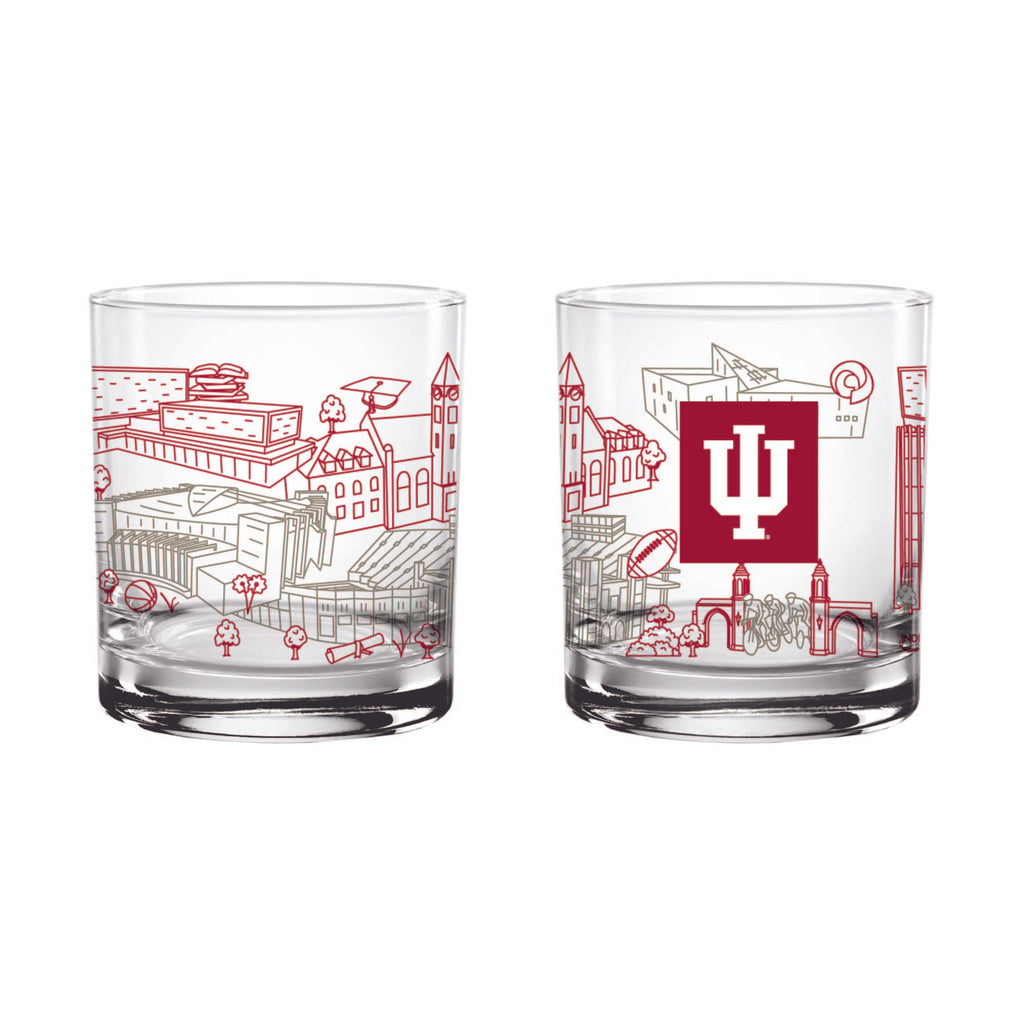 Set of 2 Indiana Hoosiers Campus Line Art 14oz Rocks Glasses