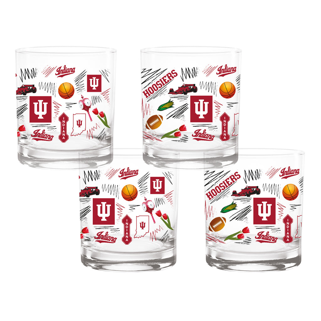Set of 4 Indiana Hoosiers 14oz Local Rocks Glasses