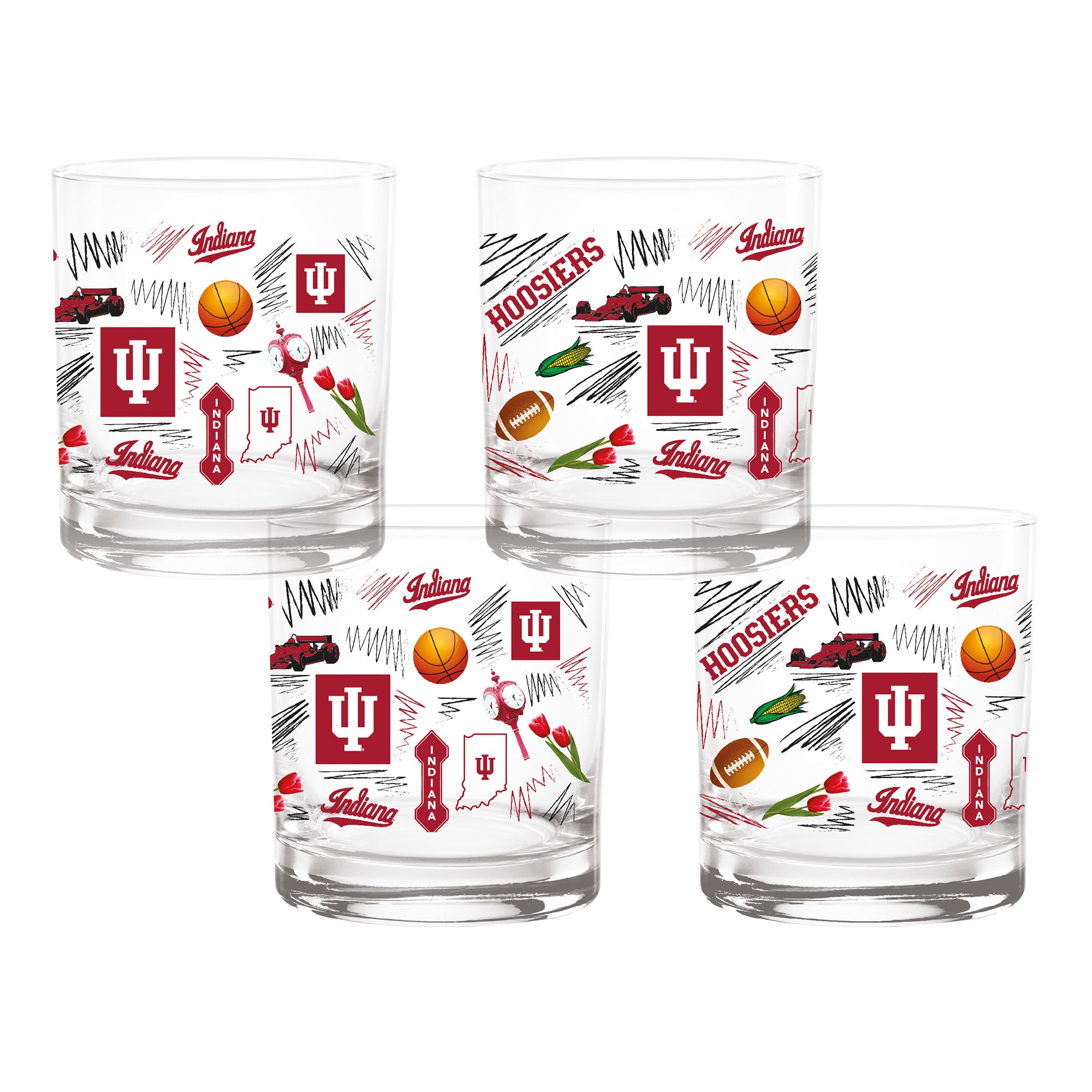 Set of 4 Indiana Hoosiers 14oz Local Rocks Glasses