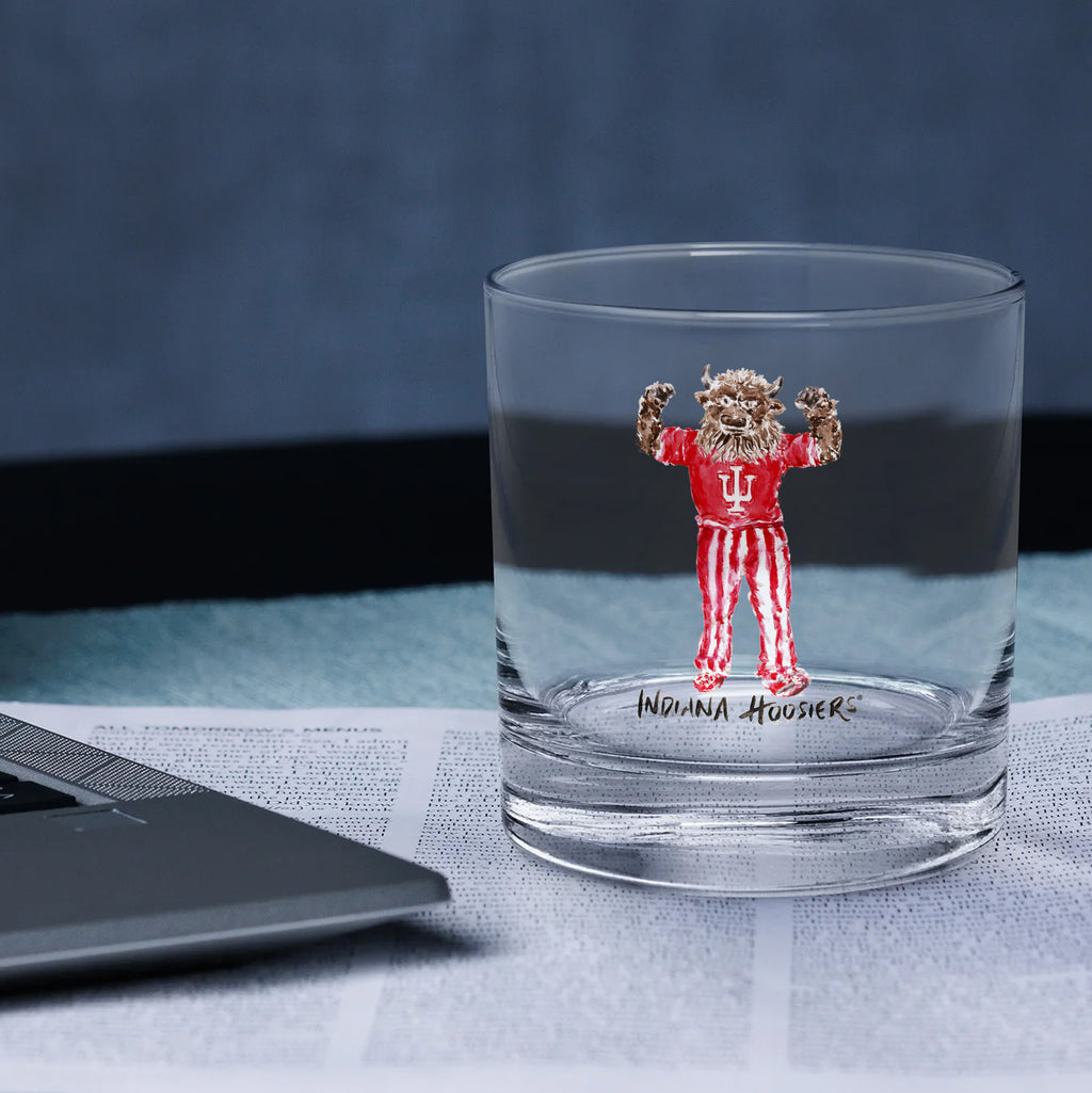 Set of 4 Indiana Hoosiers Mascot by Laura Wilcox 14oz Rocks Glasses