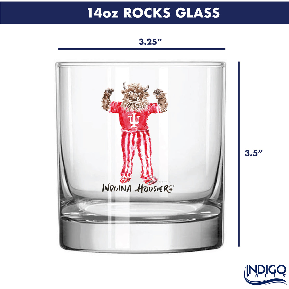 Set of 4 Indiana Hoosiers Mascot by Laura Wilcox 14oz Rocks Glasses