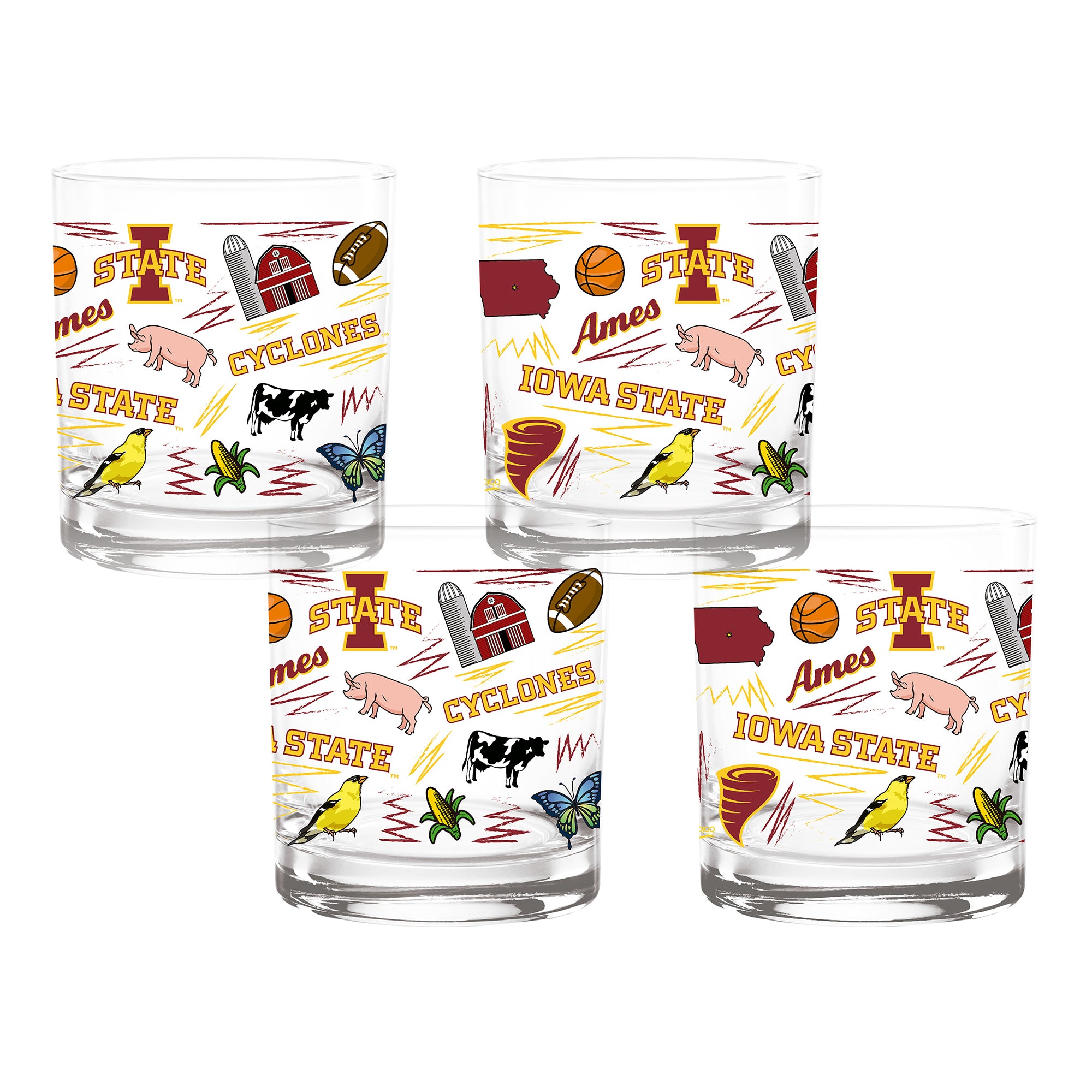 Set of 4 Iowa State Cyclones 14oz Local Rocks Glasses
