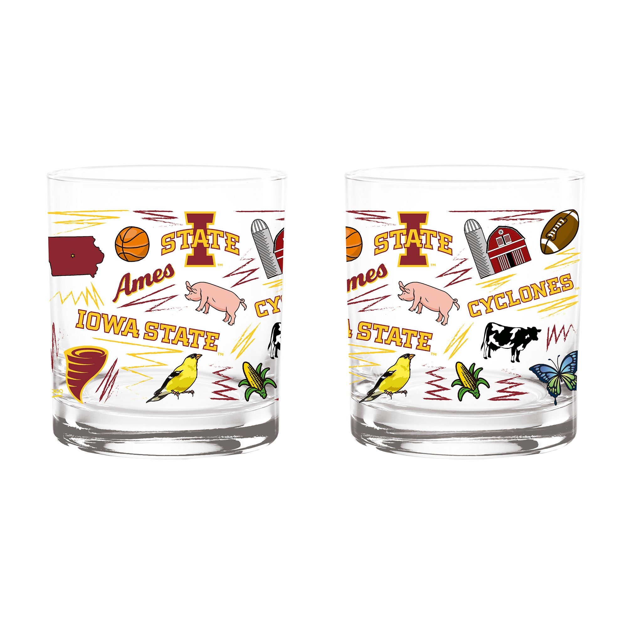 Set of 2 Iowa State Cyclones 14oz Local Rocks Glasses