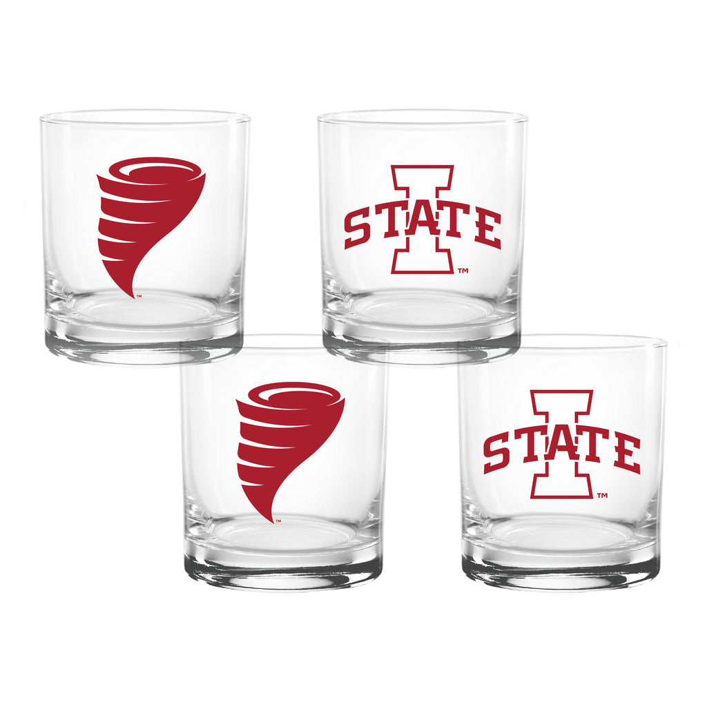 Set of 4 Iowa State Cyclones College Vault Sketch 14oz Rocks Glasses