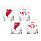 Set of 4 Iowa State Cyclones College Vault Sketch 14oz Rocks Glasses