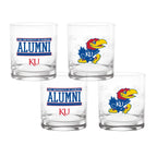 Set of 4 Kansas Jayhawks 14oz Alumni Rocks Glasses