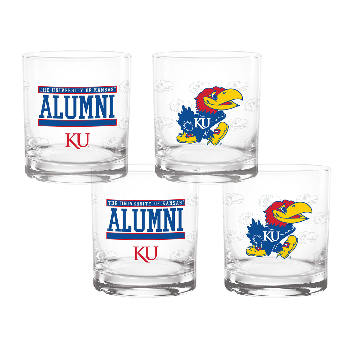 Set of 4 Kansas Jayhawks 14oz Alumni Rocks Glasses