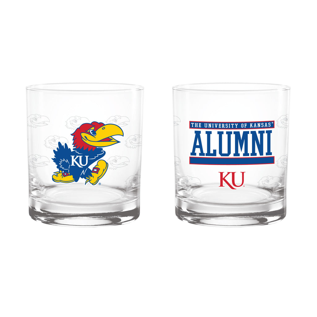 Set of 2 Kansas Jayhawks 14oz Alumni Rocks Glasses
