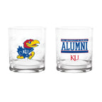 Set of 2 Kansas Jayhawks 14oz Alumni Rocks Glasses