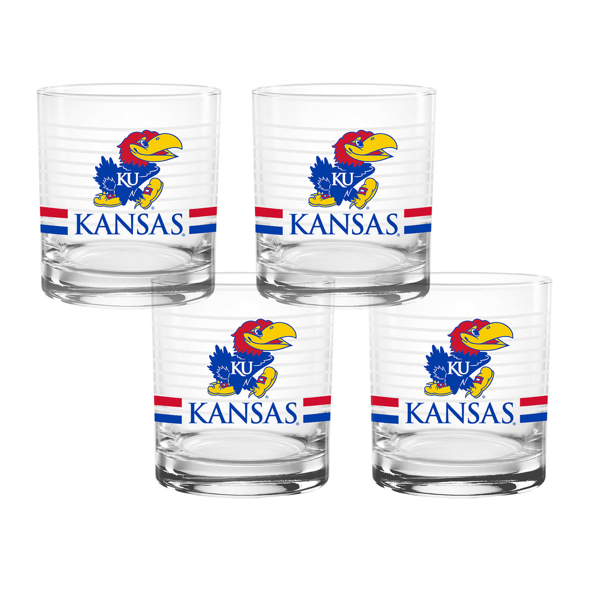 Set of 4 Kansas Jayhawks 14oz Ring Rocks Glasses