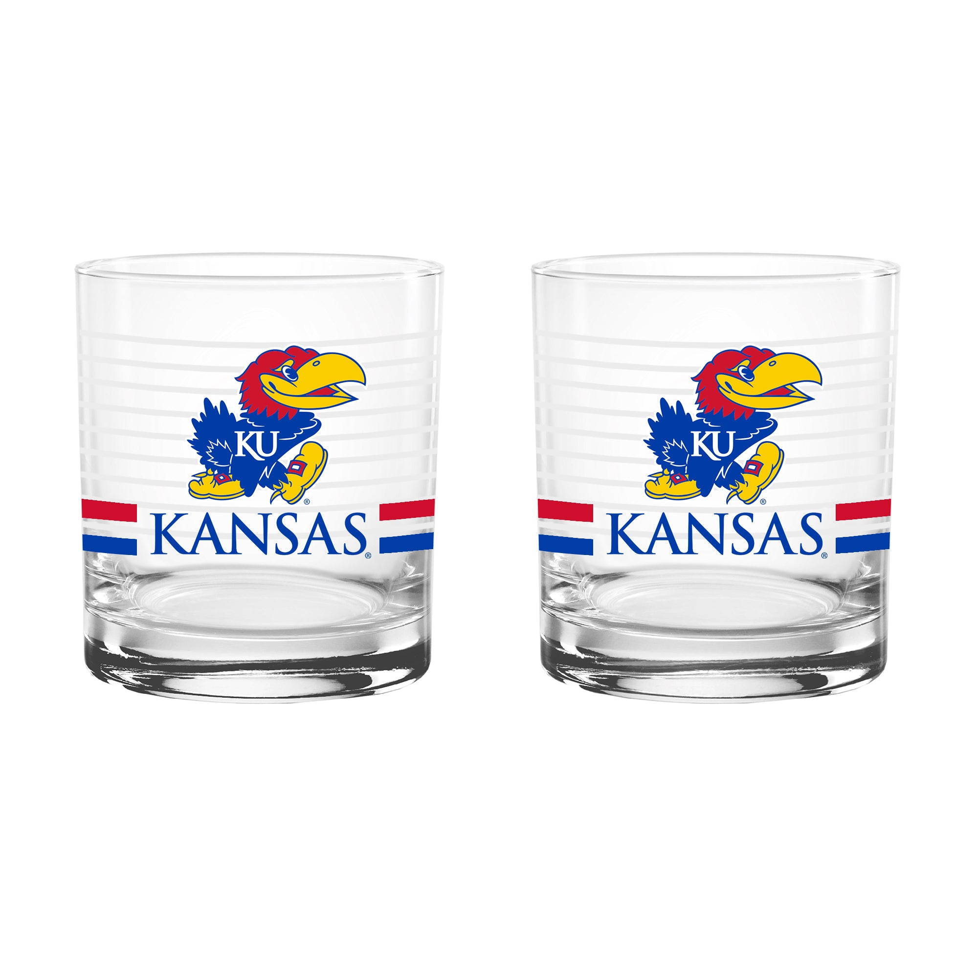 Set of 2 Kansas Jayhawks 14oz Ring Rocks Glasses