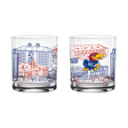Set of 2 Kansas Jayhawks Campus Line Art 14oz Rocks Glasses