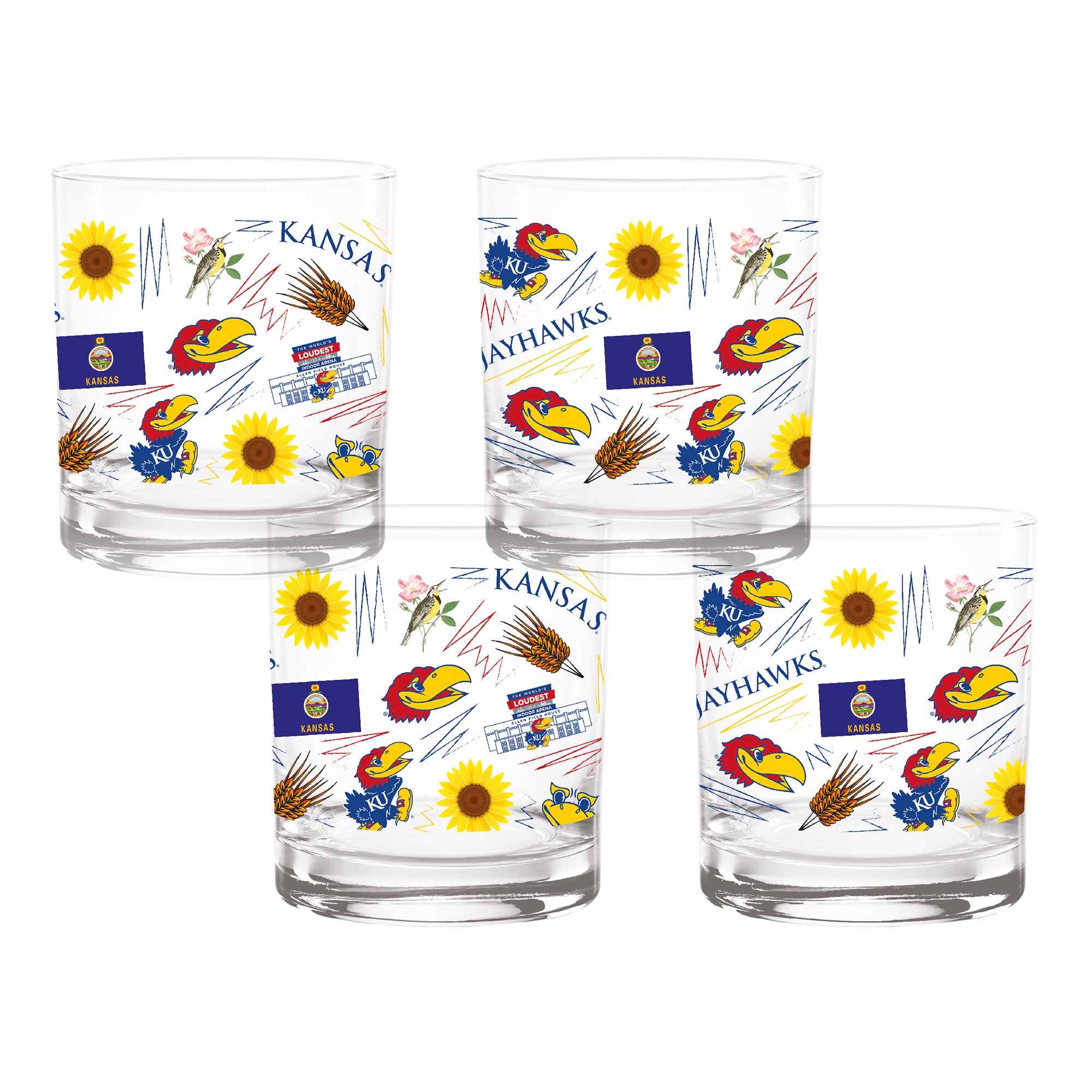 Set of 4 Kansas Jayhawks 14oz Local Rocks Glasses