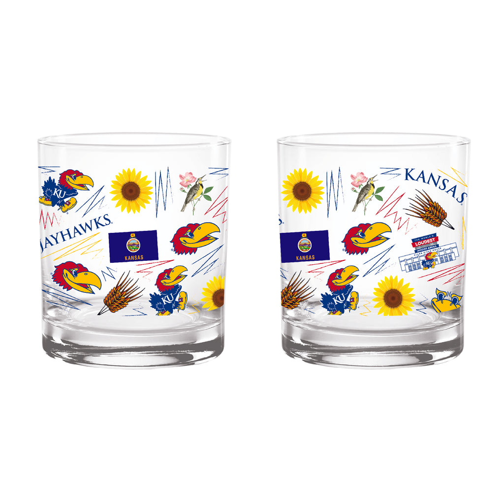 Set of 2 Kansas Jayhawks 14oz Local Rocks Glasses